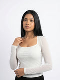 Rhinestone Embellished Mesh Sleeve Top for Women