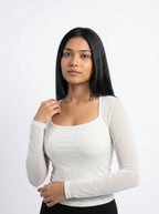 Rhinestone Embellished Mesh Sleeve Top for Women