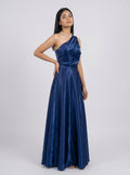 Royal Blue One-Shoulder Satin Evening Gown