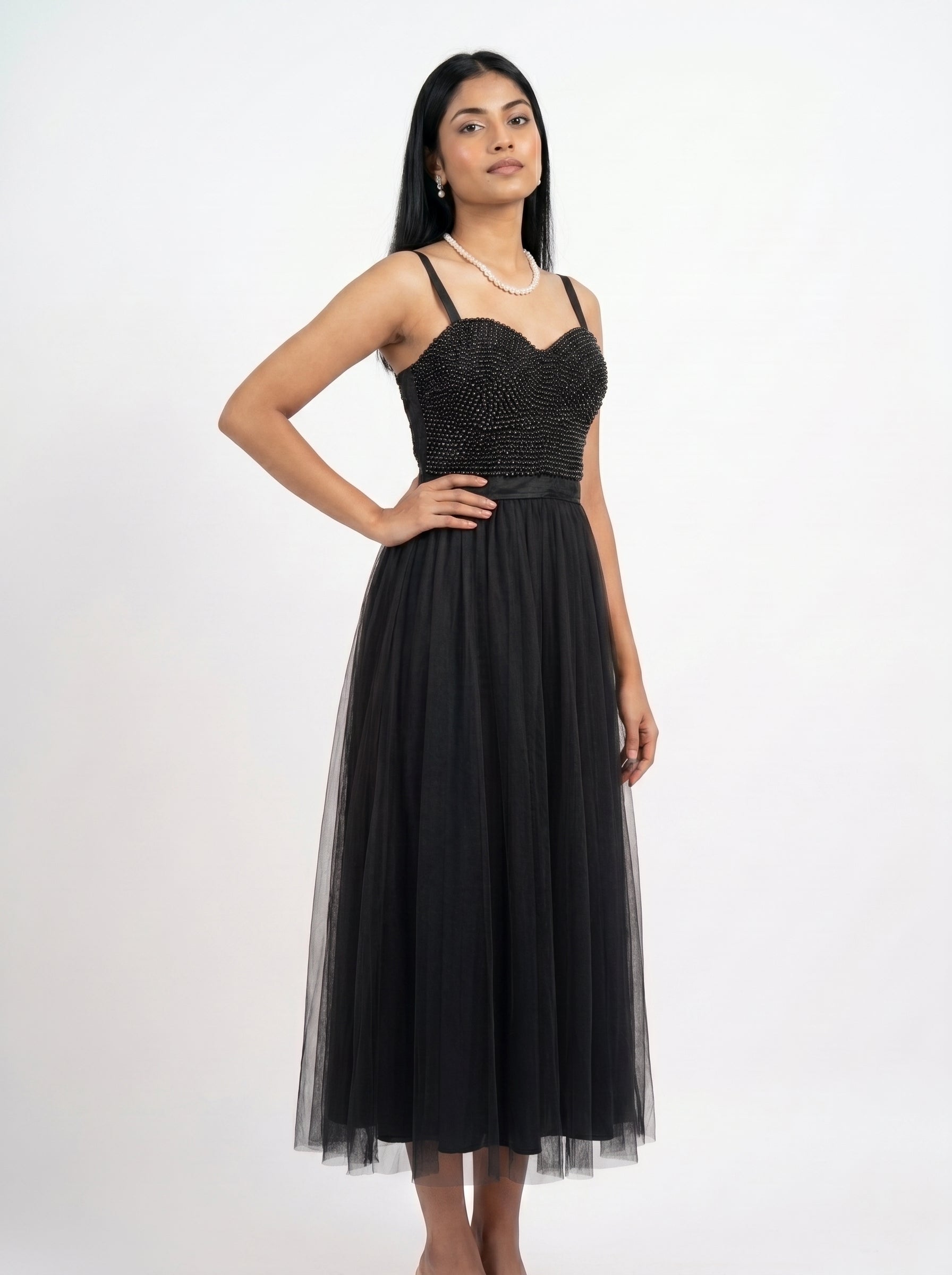 Pearl Embellished Evening Gown