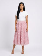 3D Floral Rosette Midi Skirt for Women