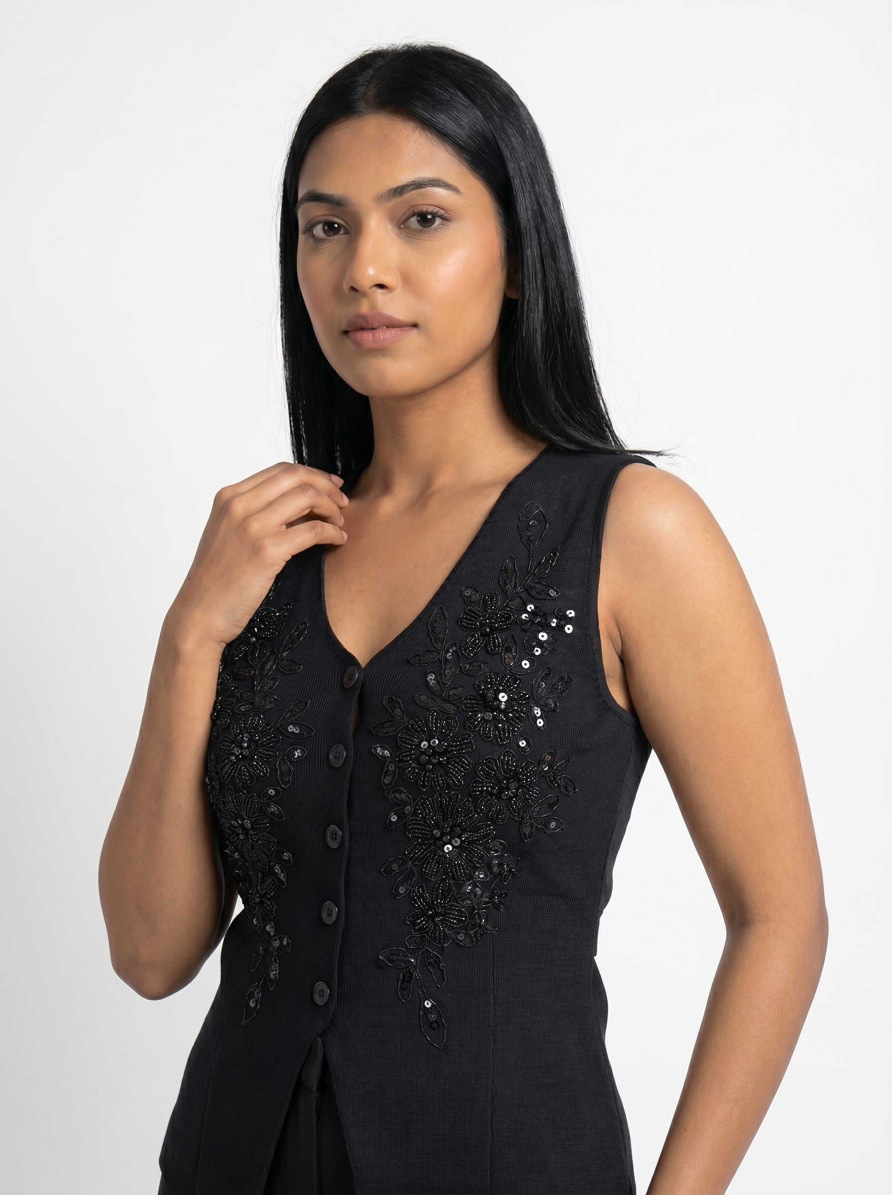 Floral Embroidered Pearl Detail Knit Top for Women