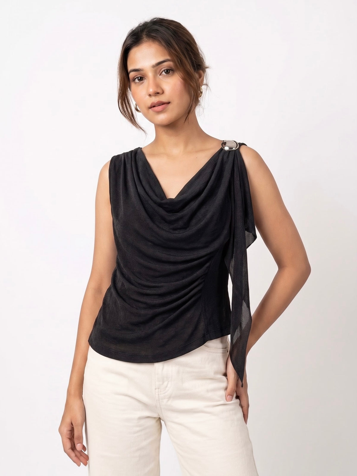 Draped Cowl Neck Sleeveless Top