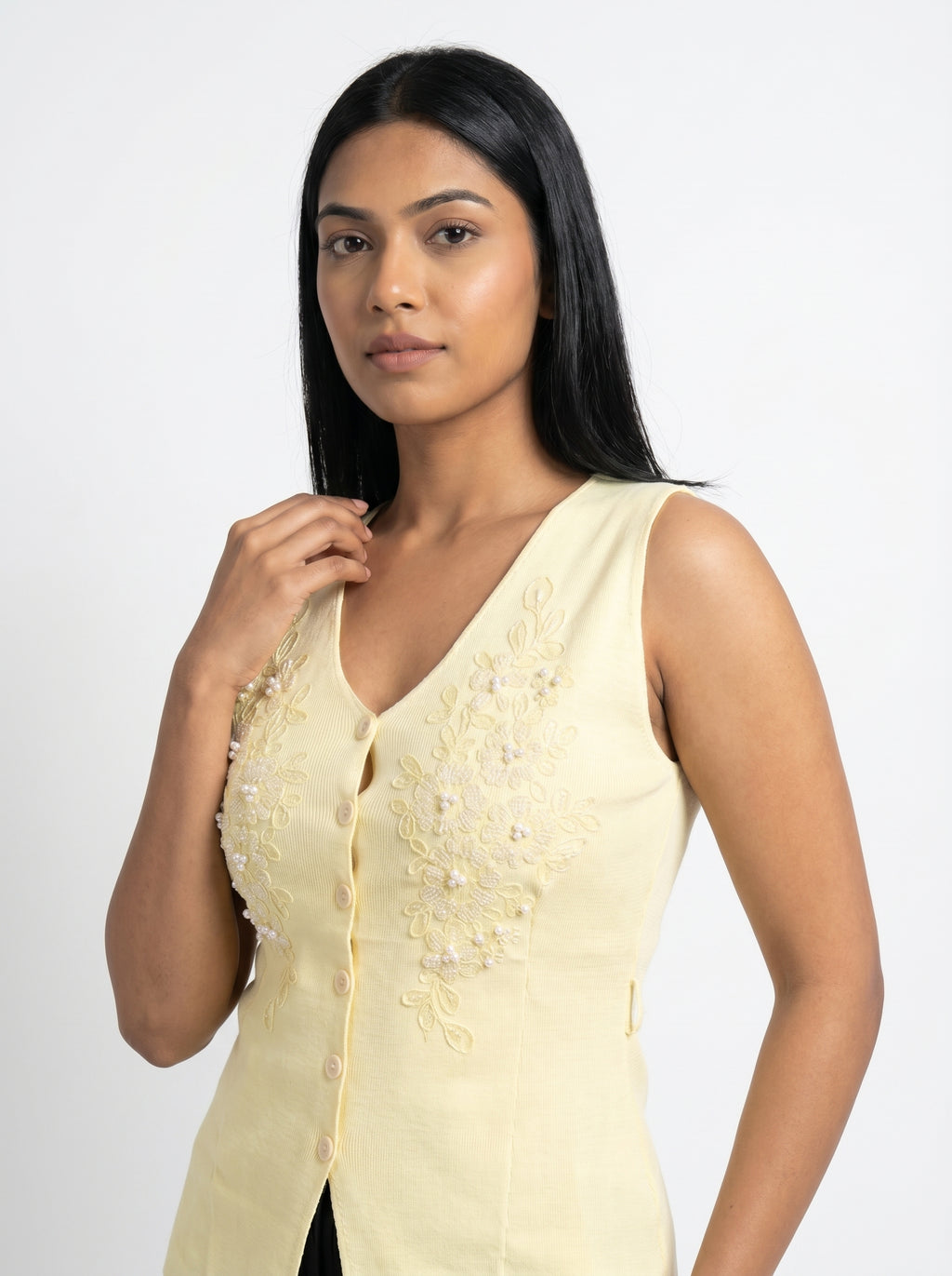 Floral Embroidered Pearl Detail Knit Top for Women
