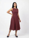 Sleeveless Pinstripe Fit & Flare Midi Dress