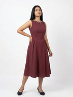 Sleeveless Pinstripe Fit & Flare Midi Dress