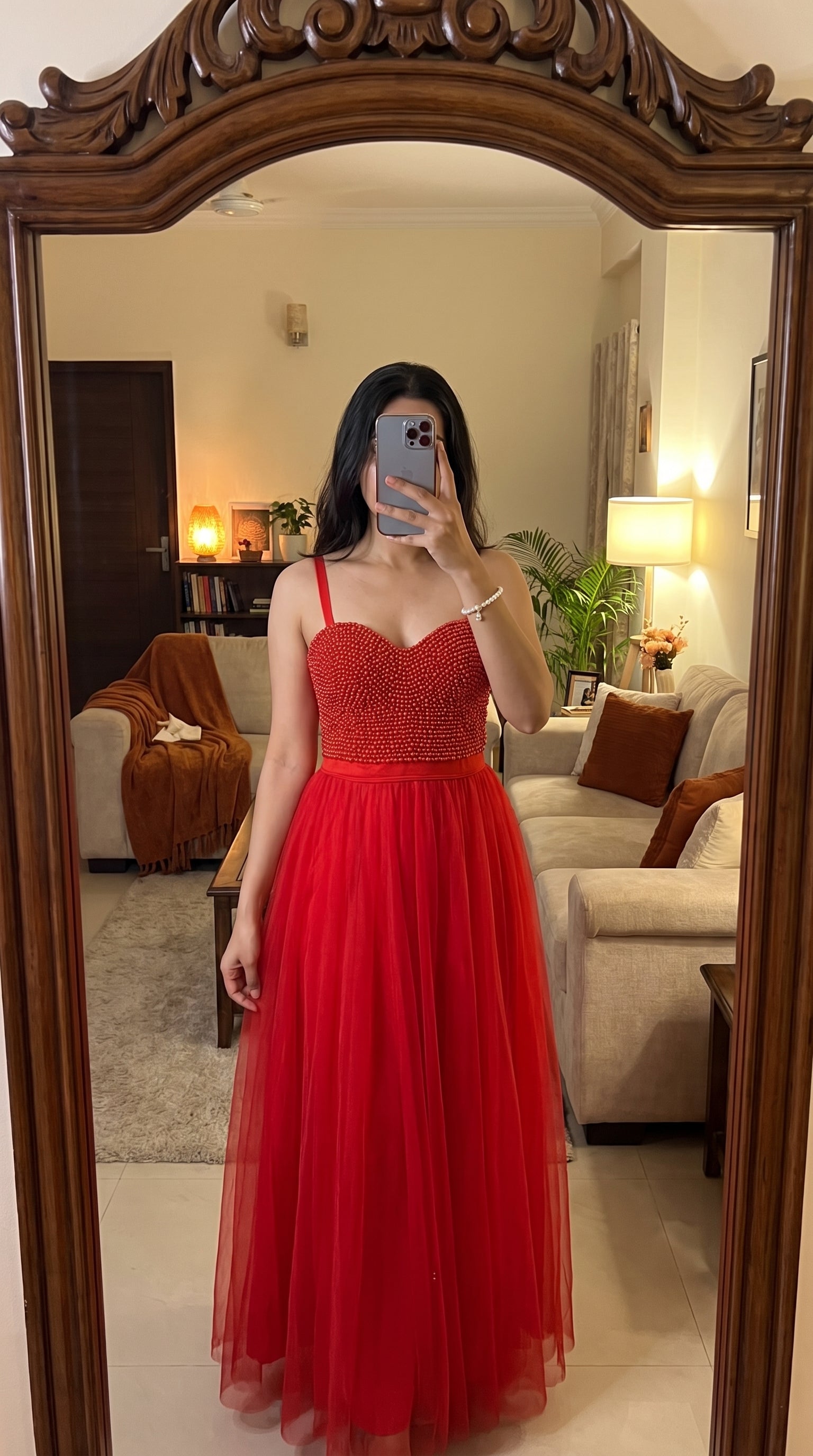 Pearl Embellished Evening Gown