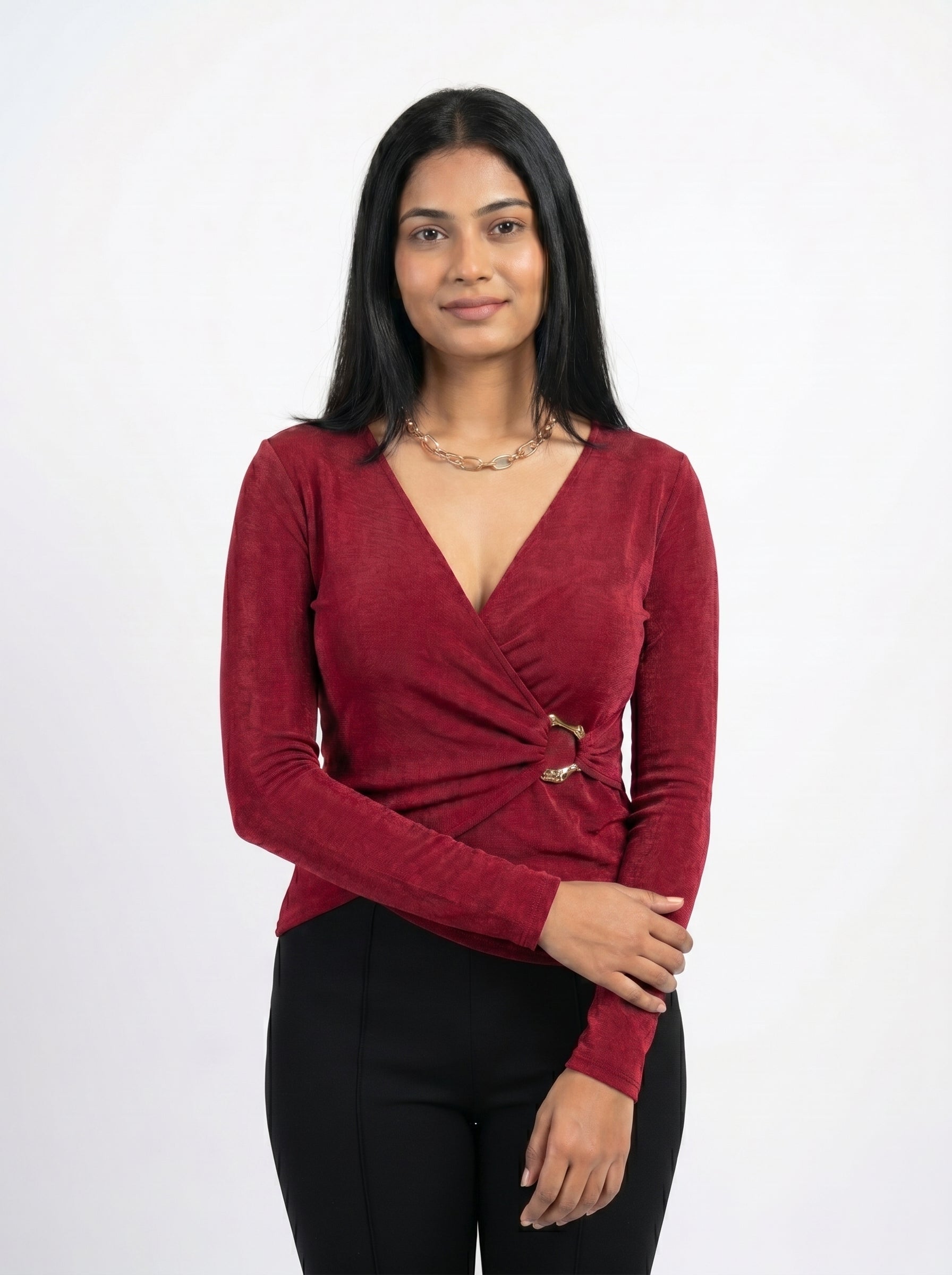 Wrap Style Buckle Detail Top for Women