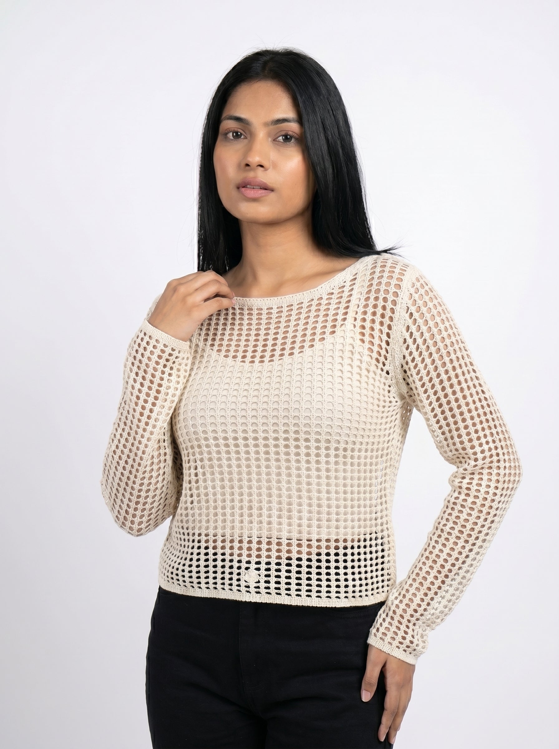 Open Knit Mesh Top with Inner Tank Top