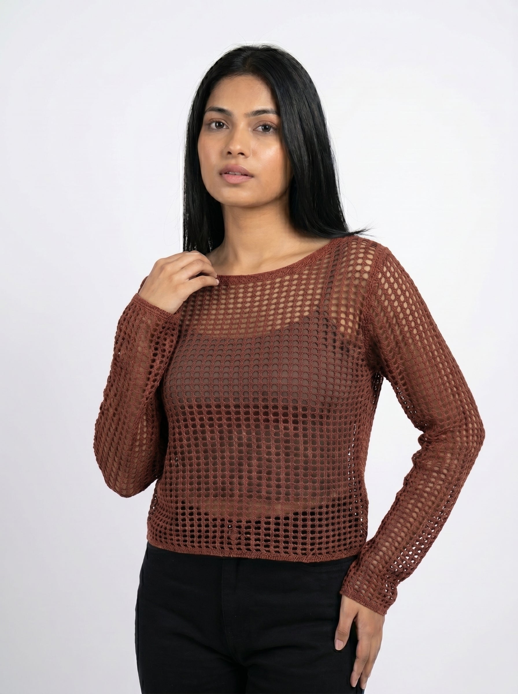 Open Knit Mesh Top with Inner Tank Top