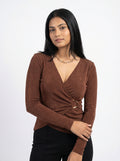 Wrap Style Buckle Detail Top for Women