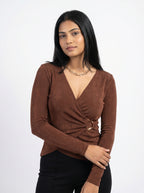Wrap Style Buckle Detail Top for Women