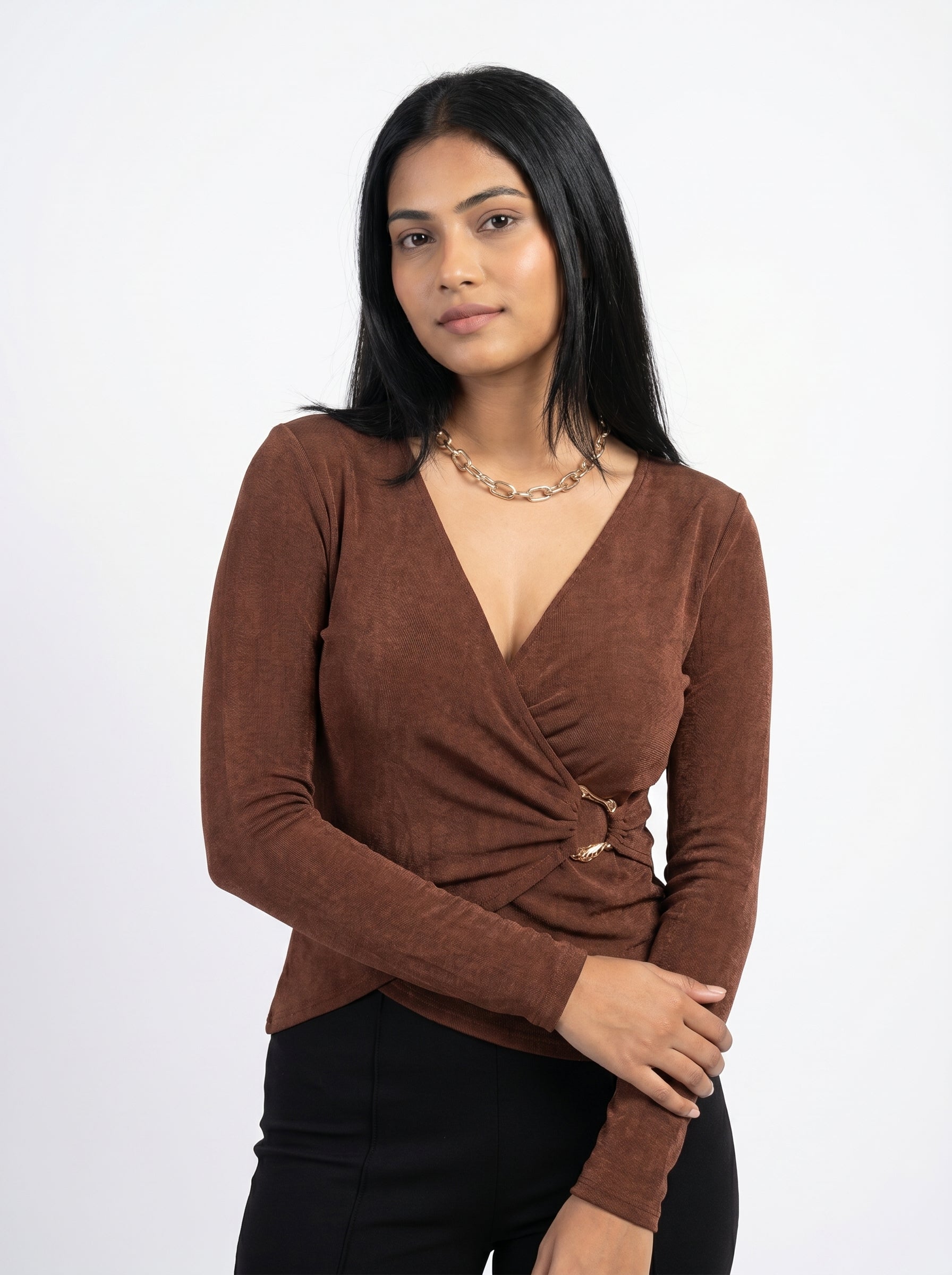 Wrap Style Buckle Detail Top for Women