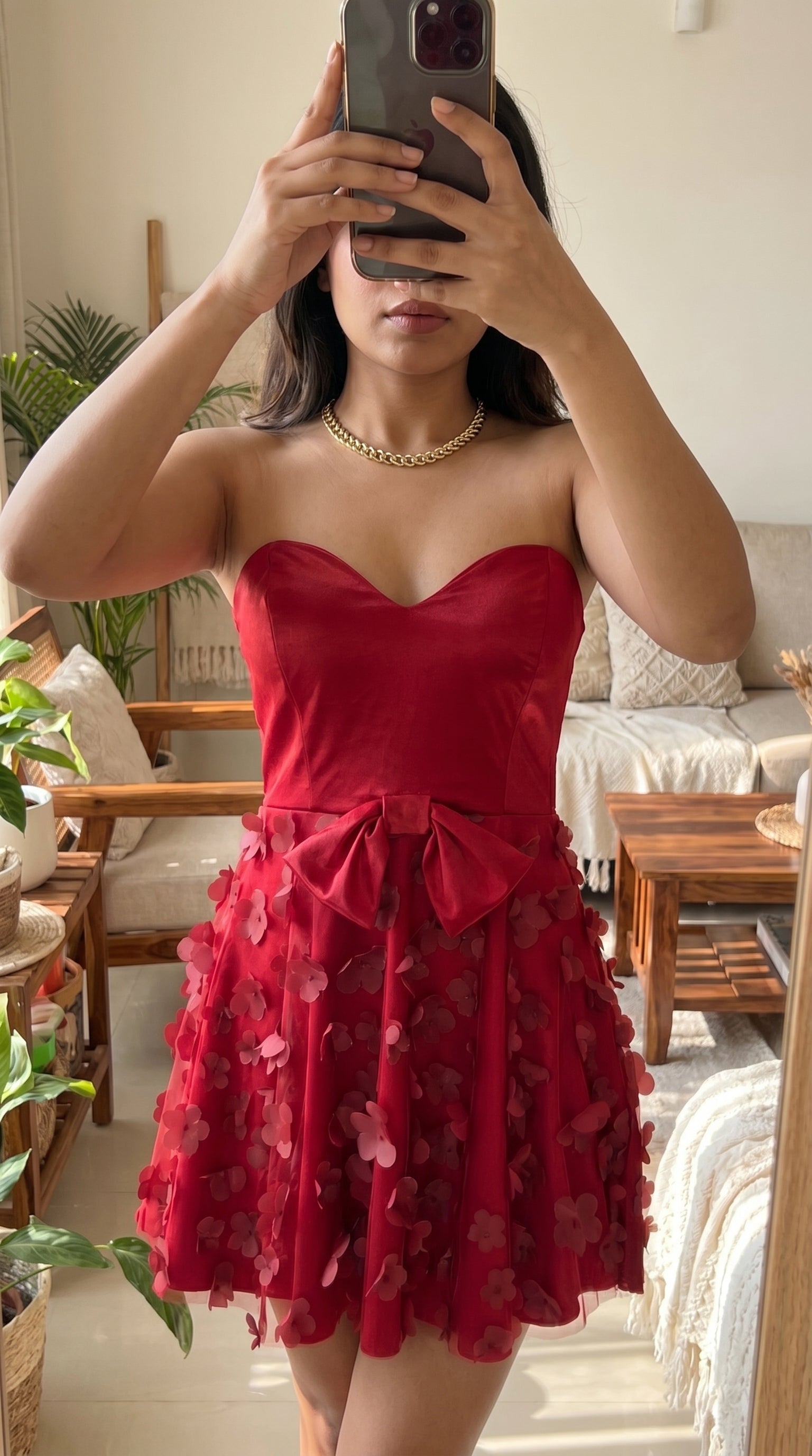 Floral Appliqué Bow Party Dress