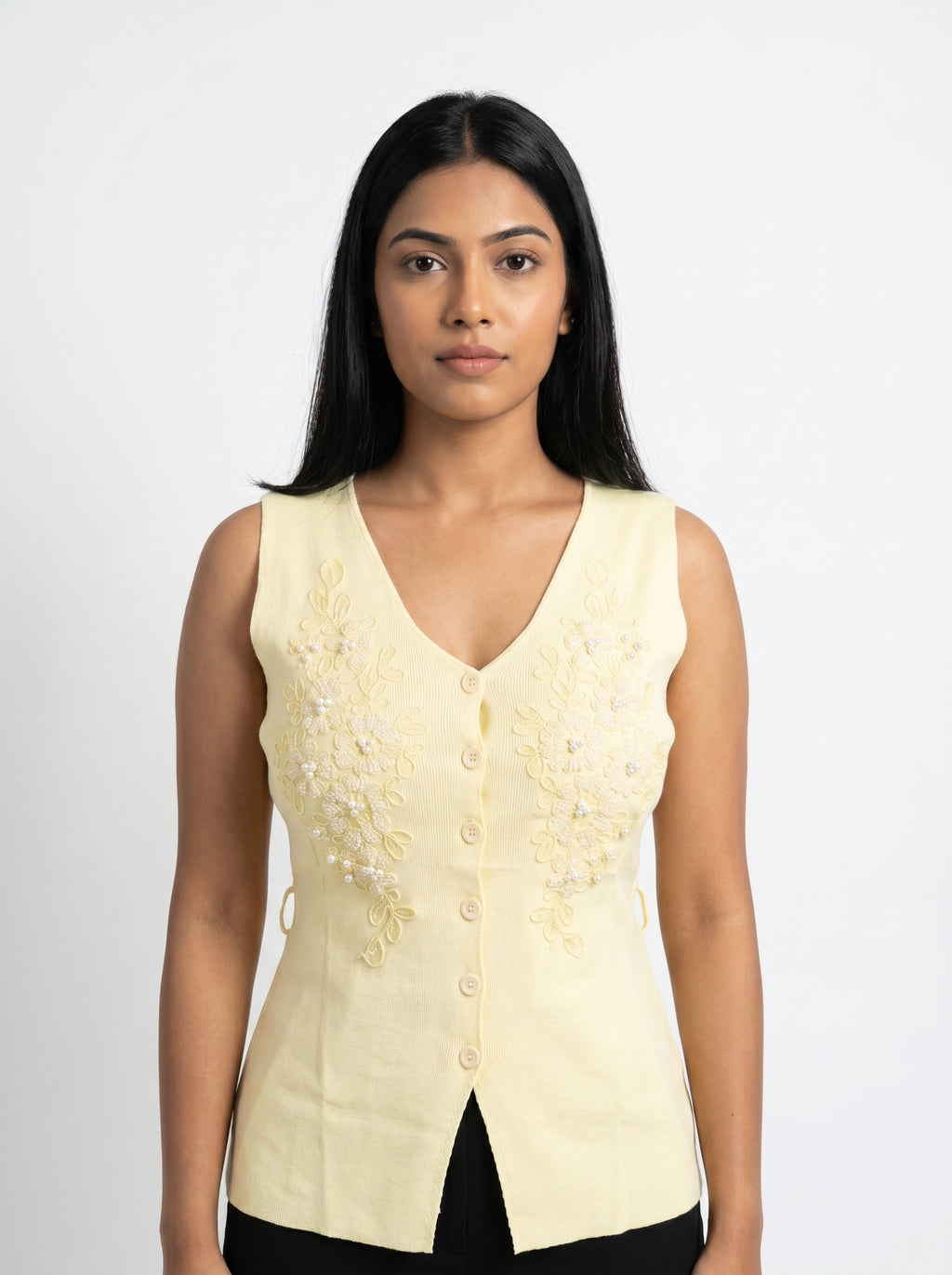 Floral Embroidered Pearl Detail Knit Top for Women