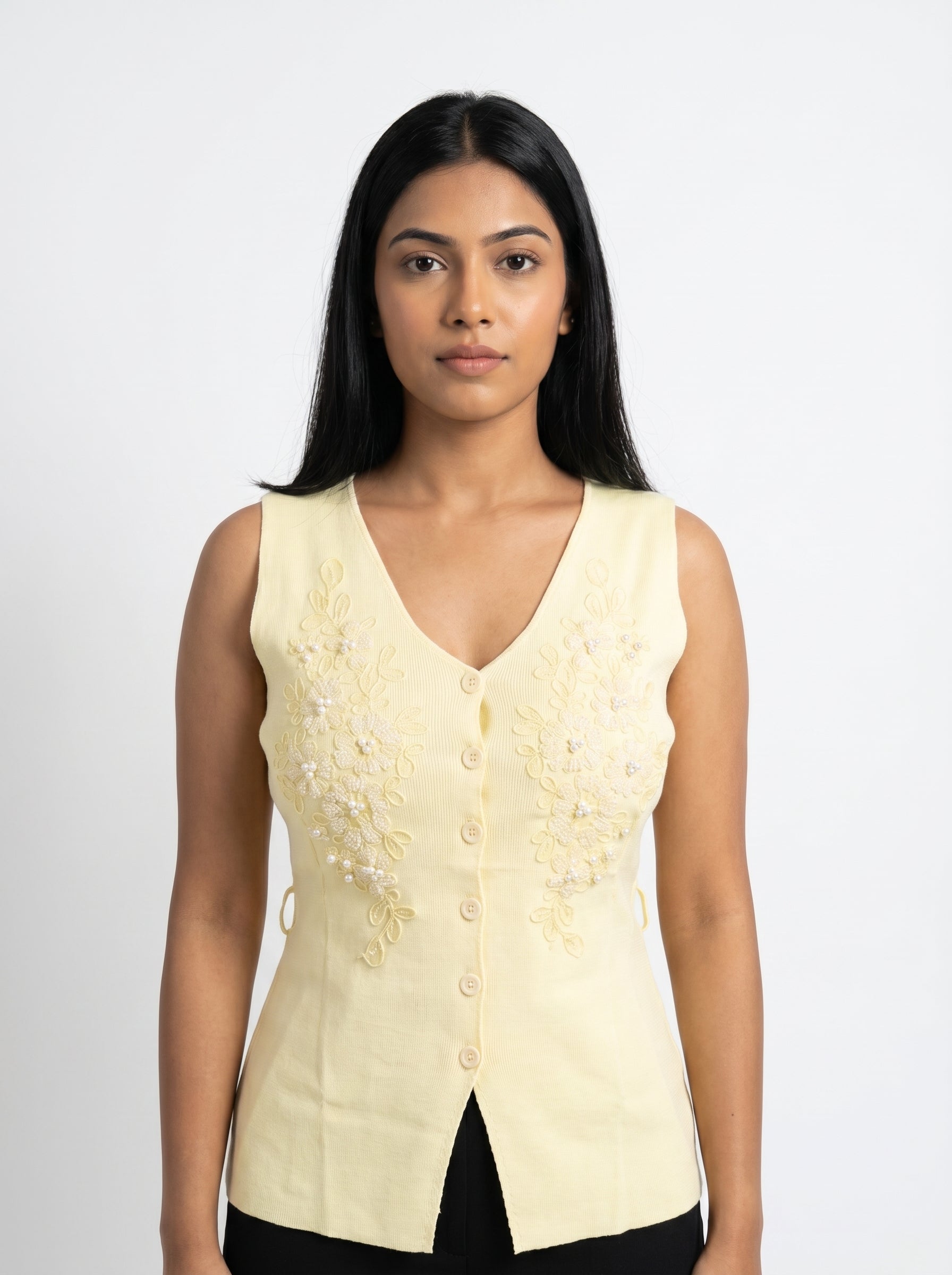 Floral Embroidered Pearl Detail Knit Top for Women