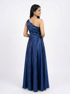 Royal Blue One-Shoulder Satin Evening Gown