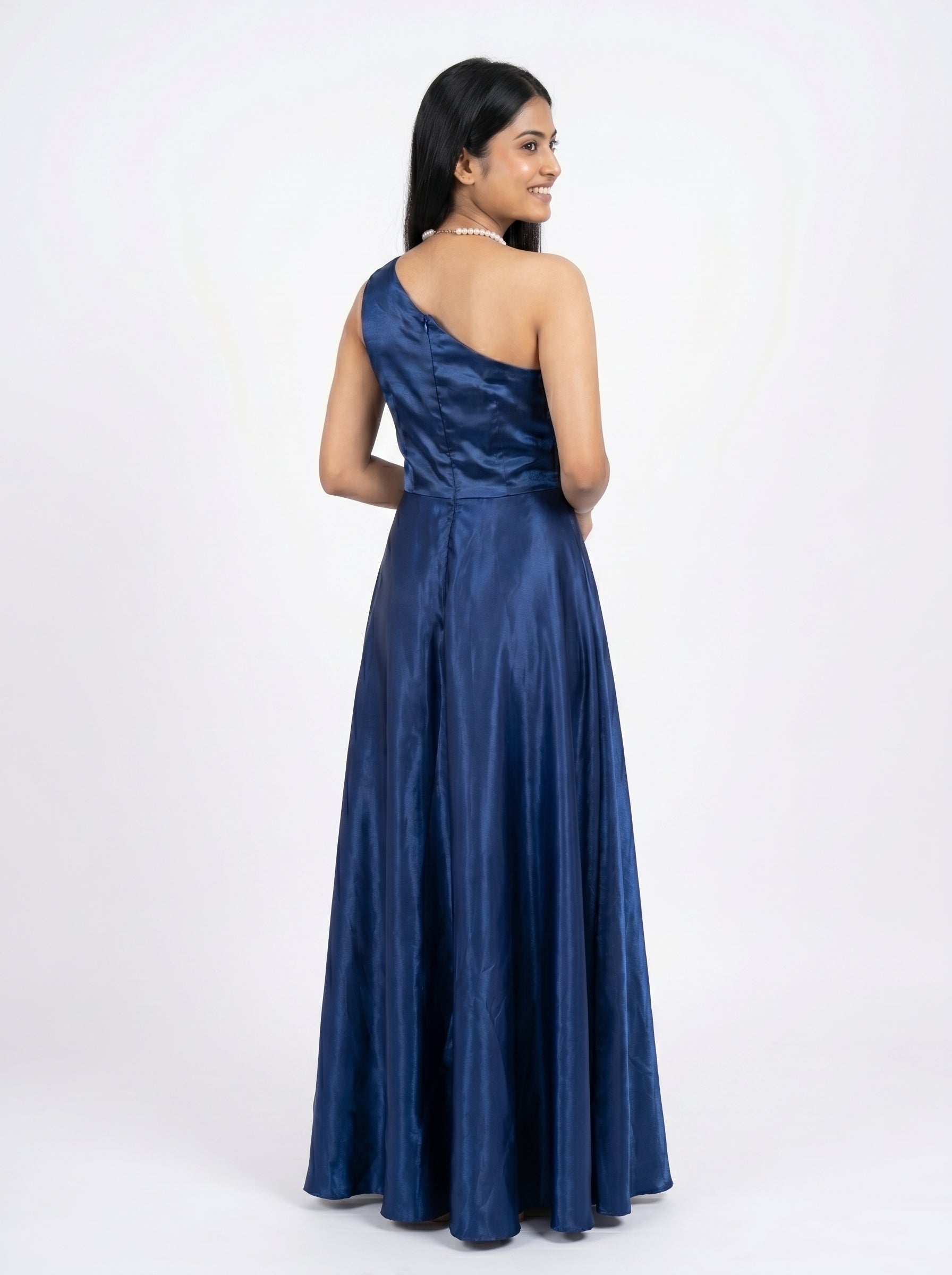 Royal Blue One-Shoulder Satin Evening Gown