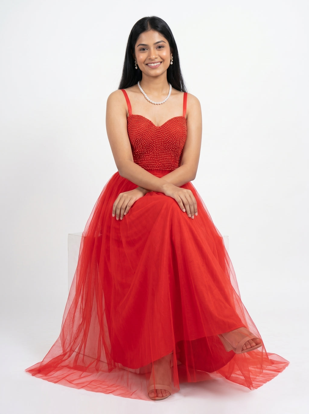 Pearl Embellished Evening Gown