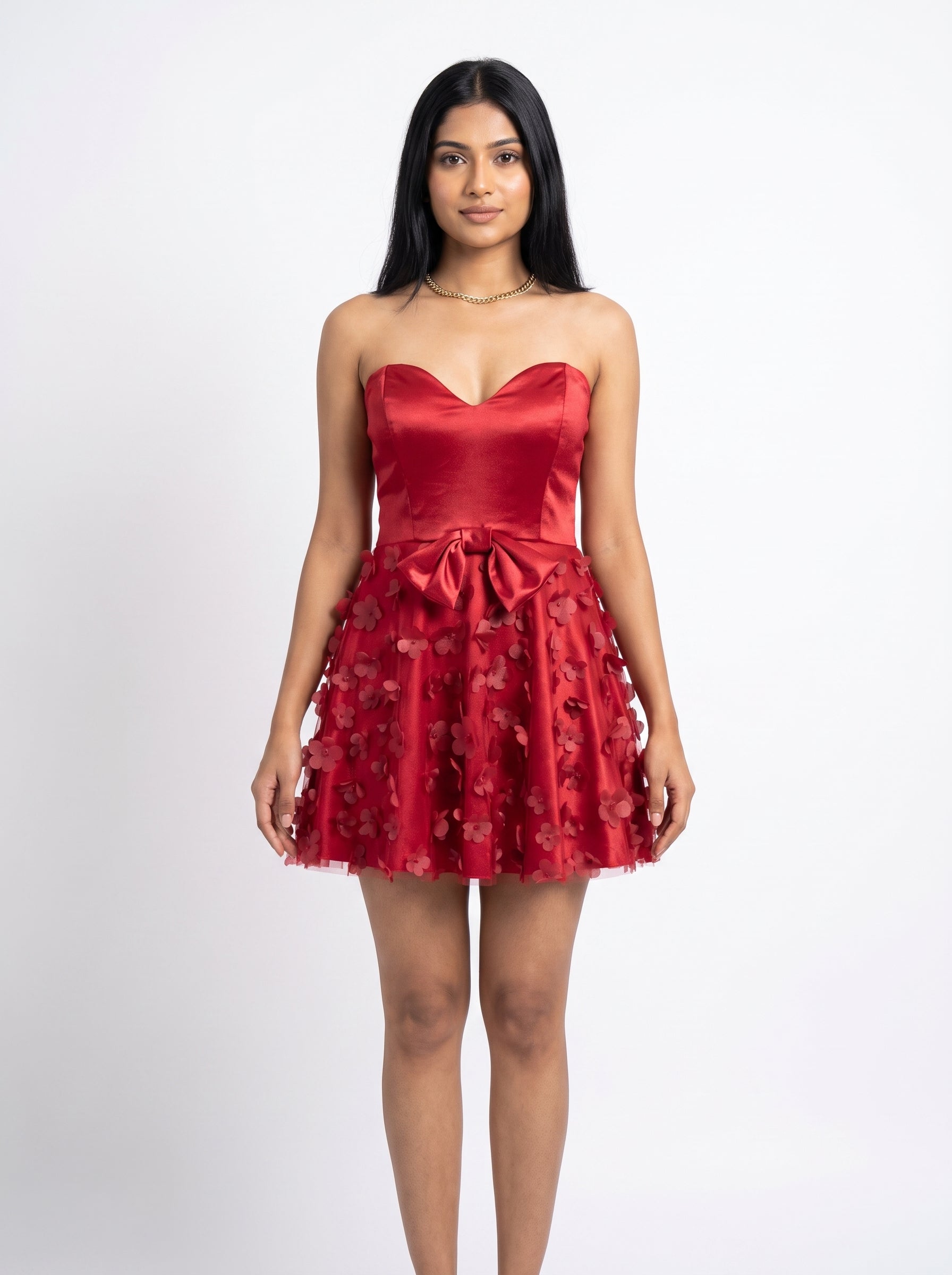 Floral Appliqué Bow Party Dress