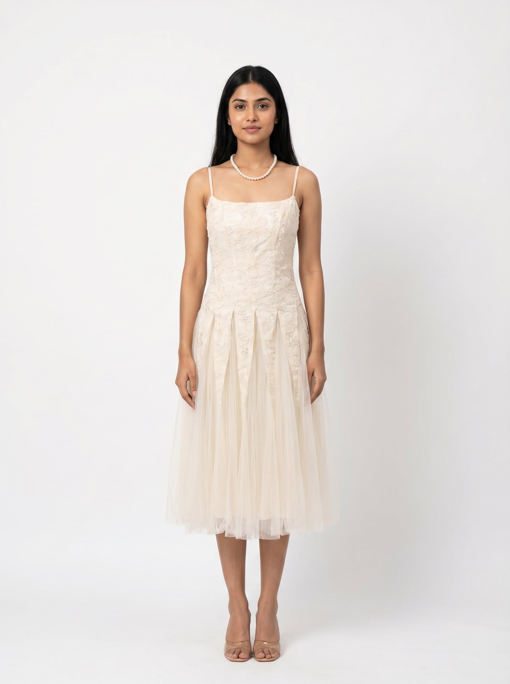 Embroidered Tulle Midi Dress for Women
