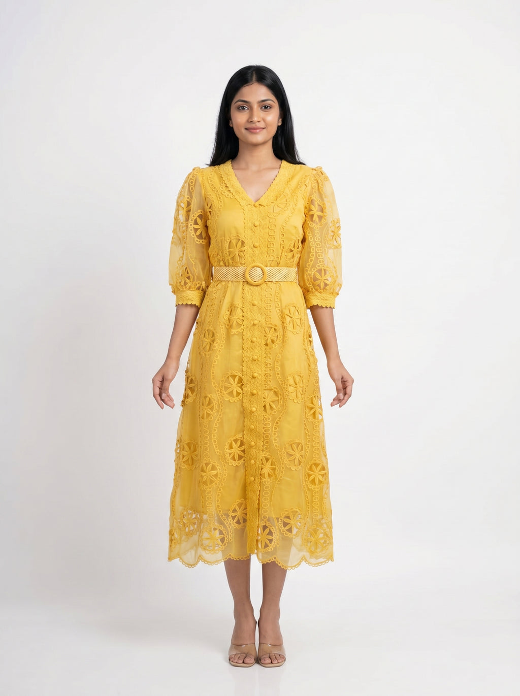 Embroidered Lace Midi Dress for Women