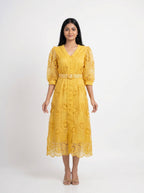 Embroidered Lace Midi Dress for Women