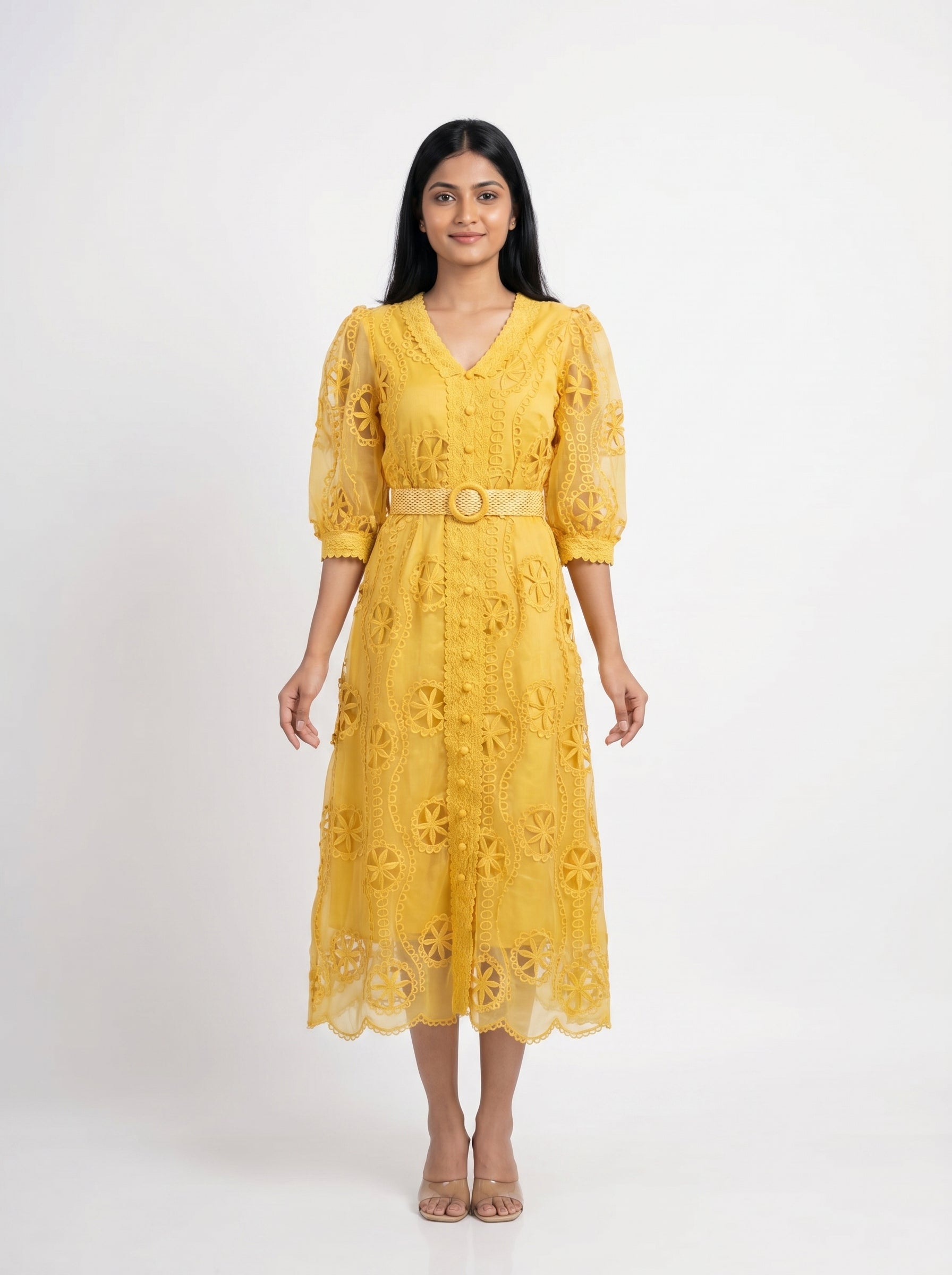 Embroidered Lace Midi Dress for Women