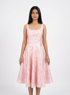 Baby Pink Velvet A-Line Midi Dress