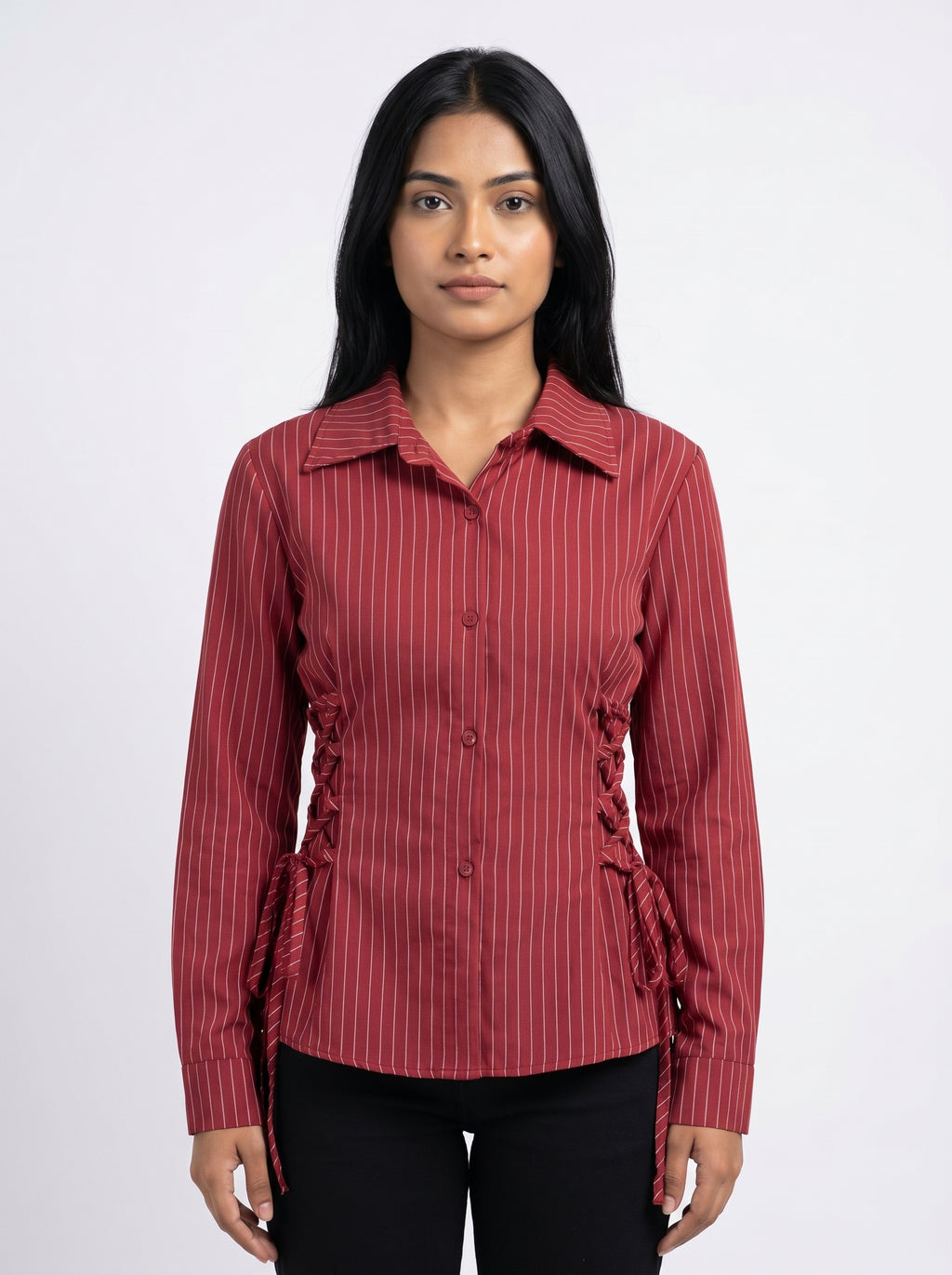 Pinstripe Tie-Up Shirt for Women