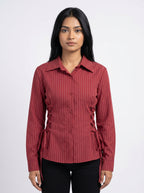 Pinstripe Tie-Up Shirt for Women