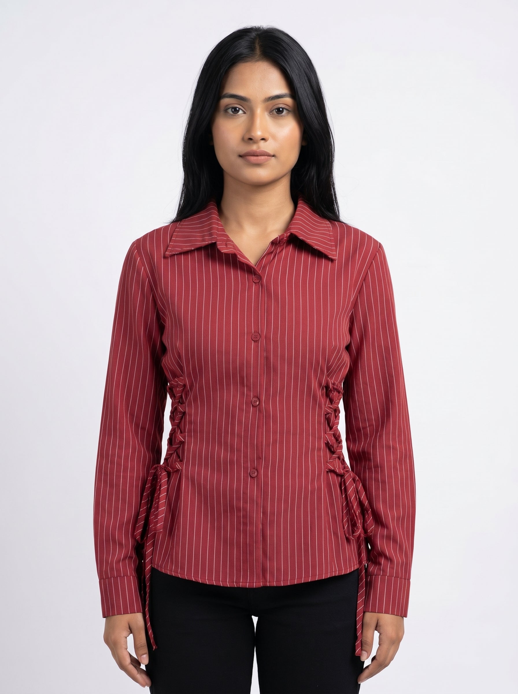 Pinstripe Tie-Up Shirt for Women