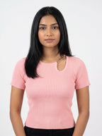 Chain Detail Ribbed Knit Top for Women
