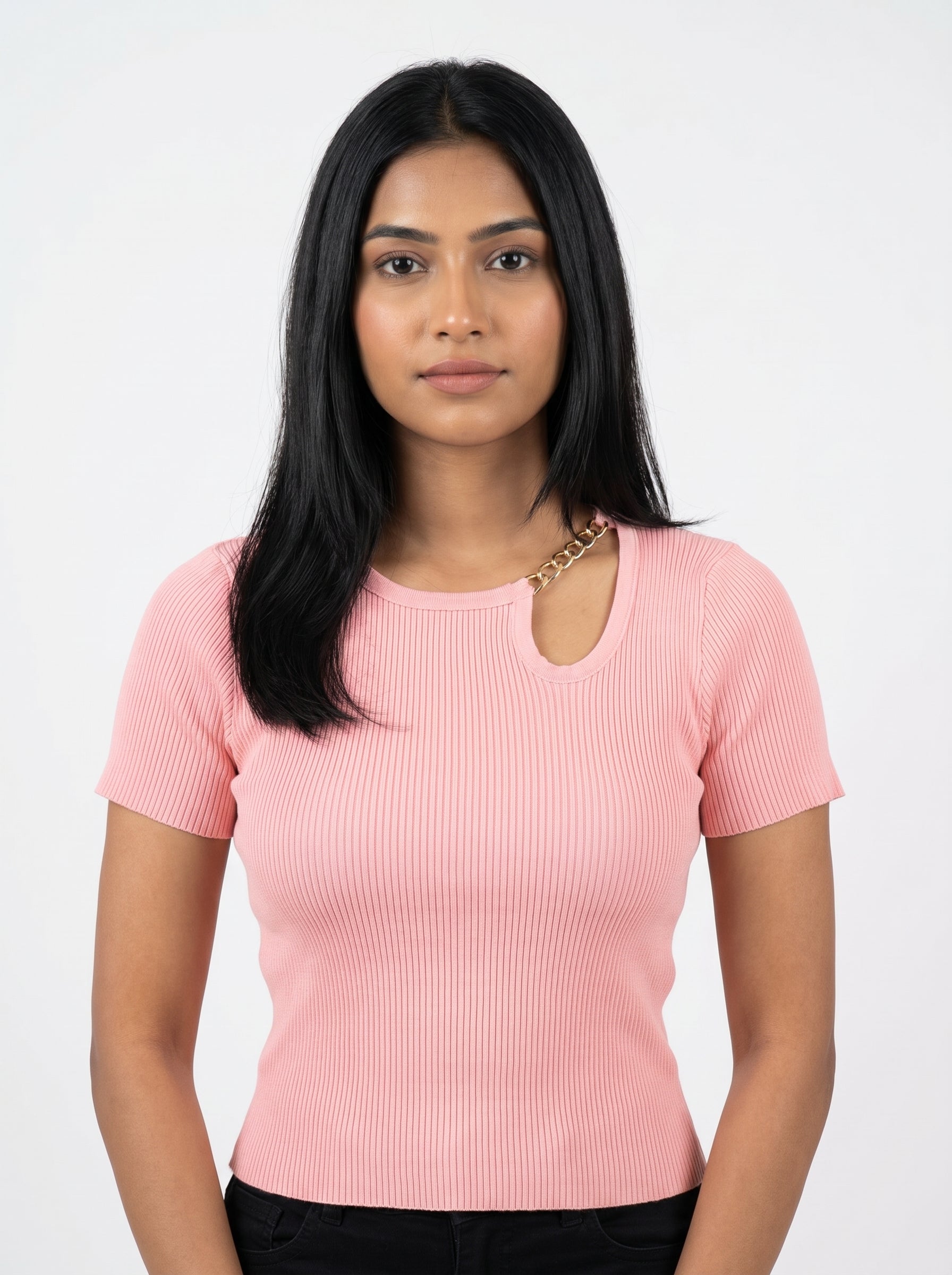 Chain Detail Ribbed Knit Top for Women