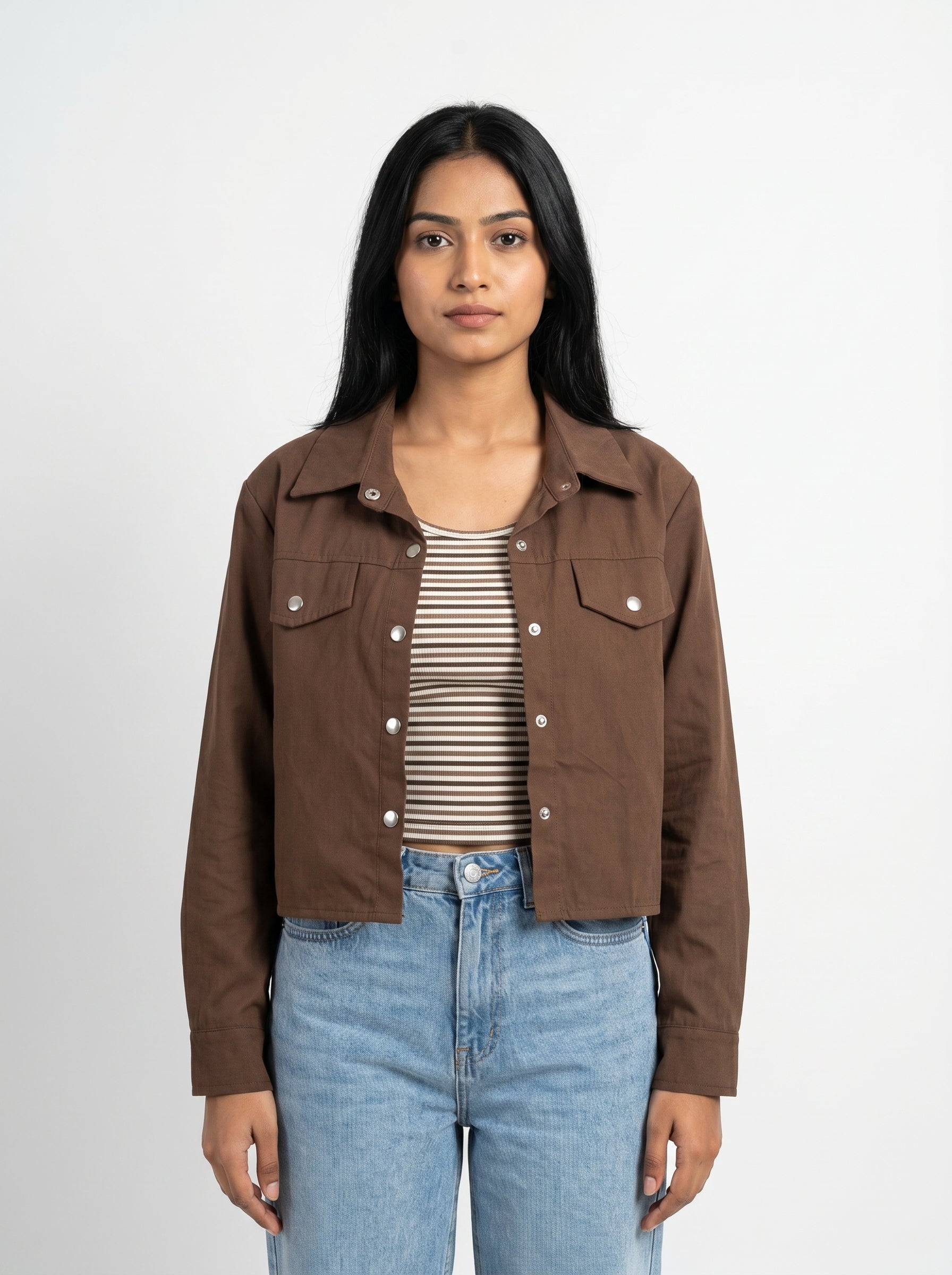 Two Piece Cropped Shirt Set for Women