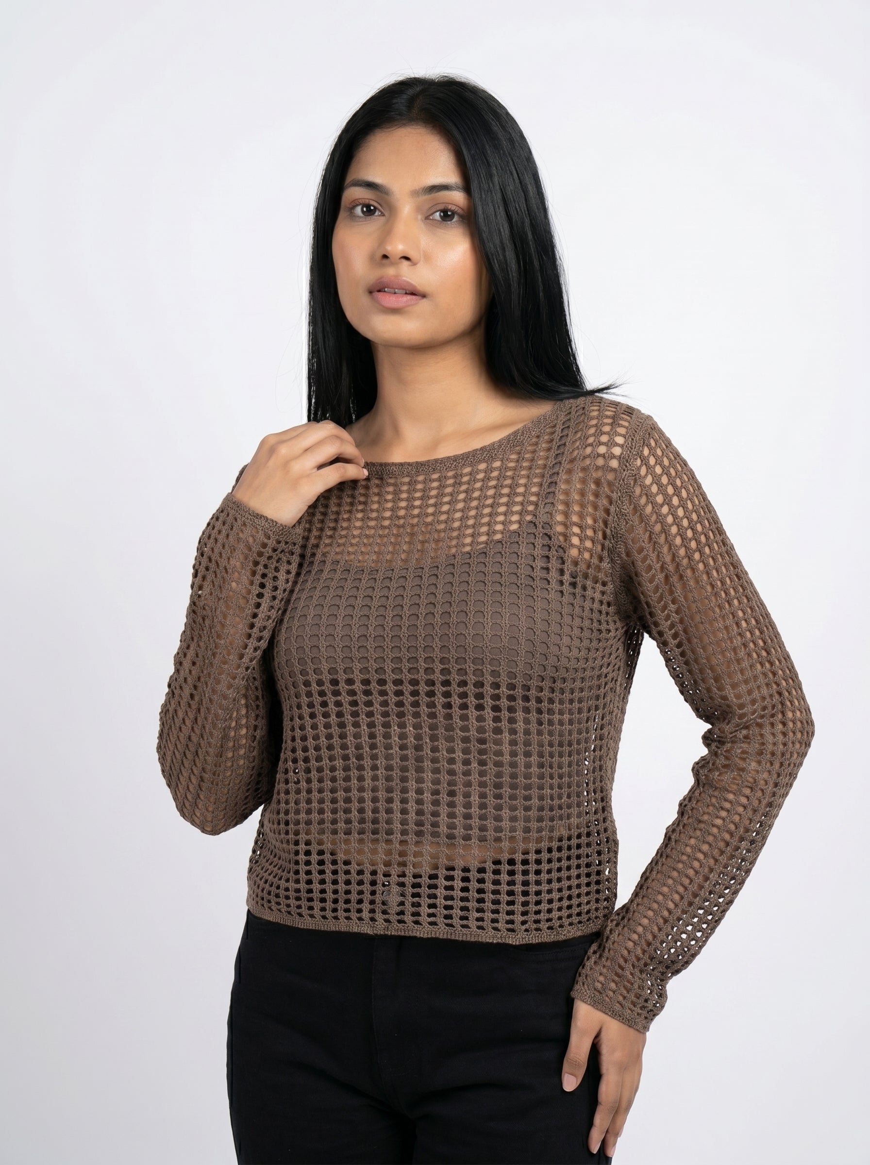 Open Knit Mesh Top with Inner Tank Top