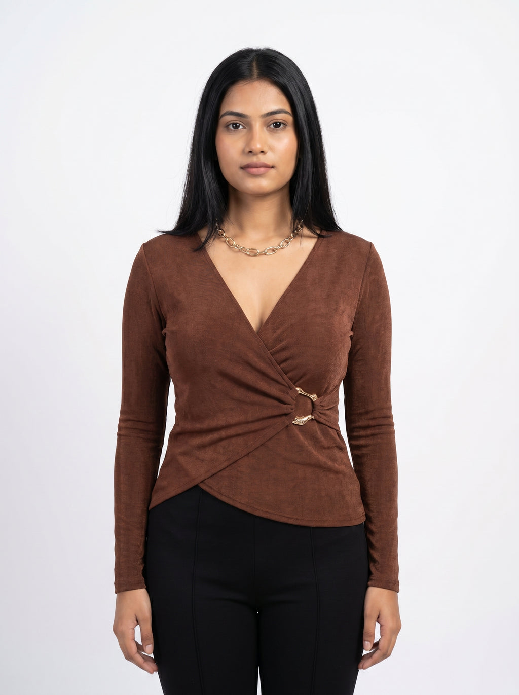 Wrap Style Buckle Detail Top for Women