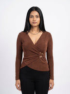 Wrap Style Buckle Detail Top for Women