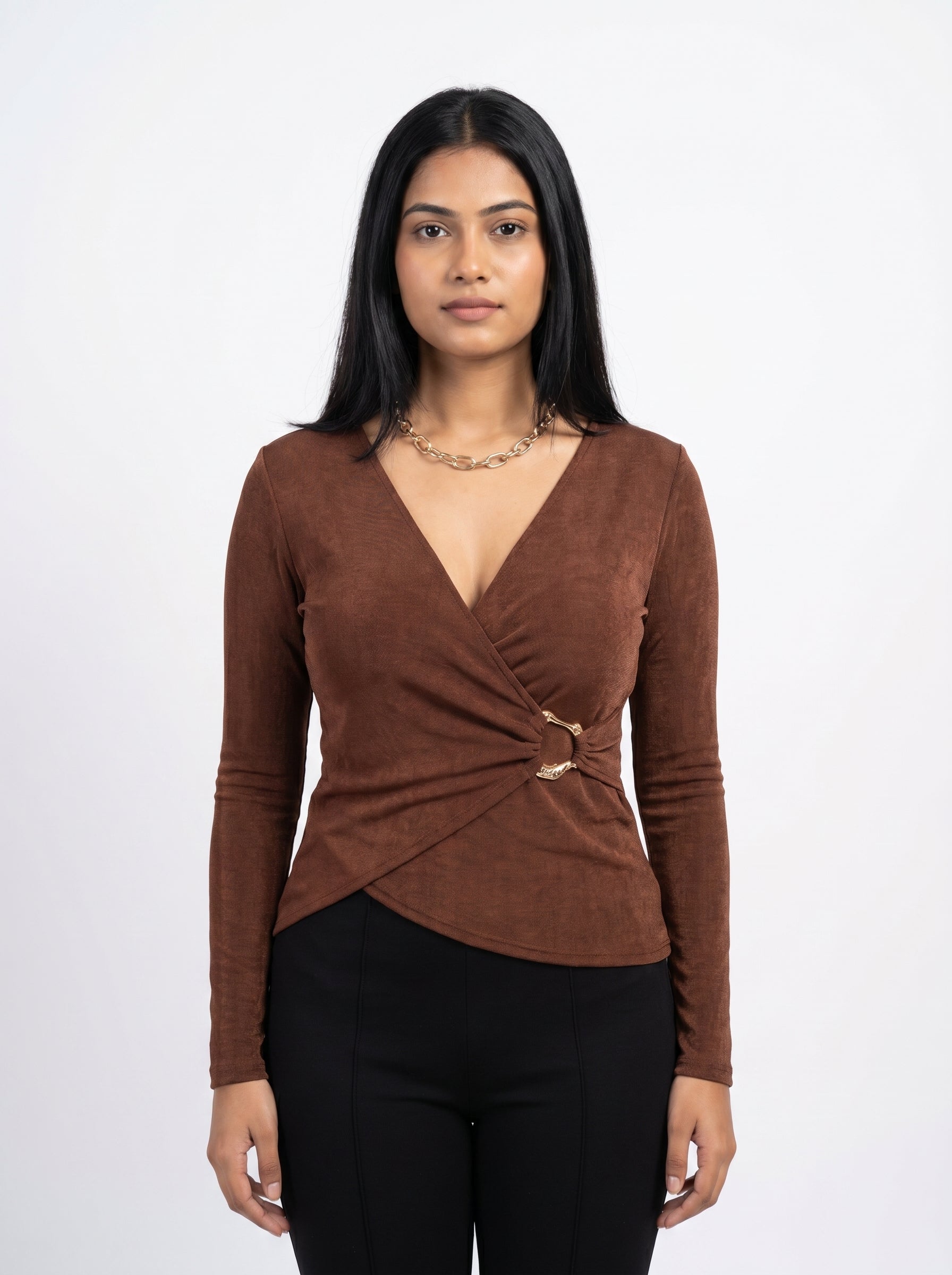 Wrap Style Buckle Detail Top for Women