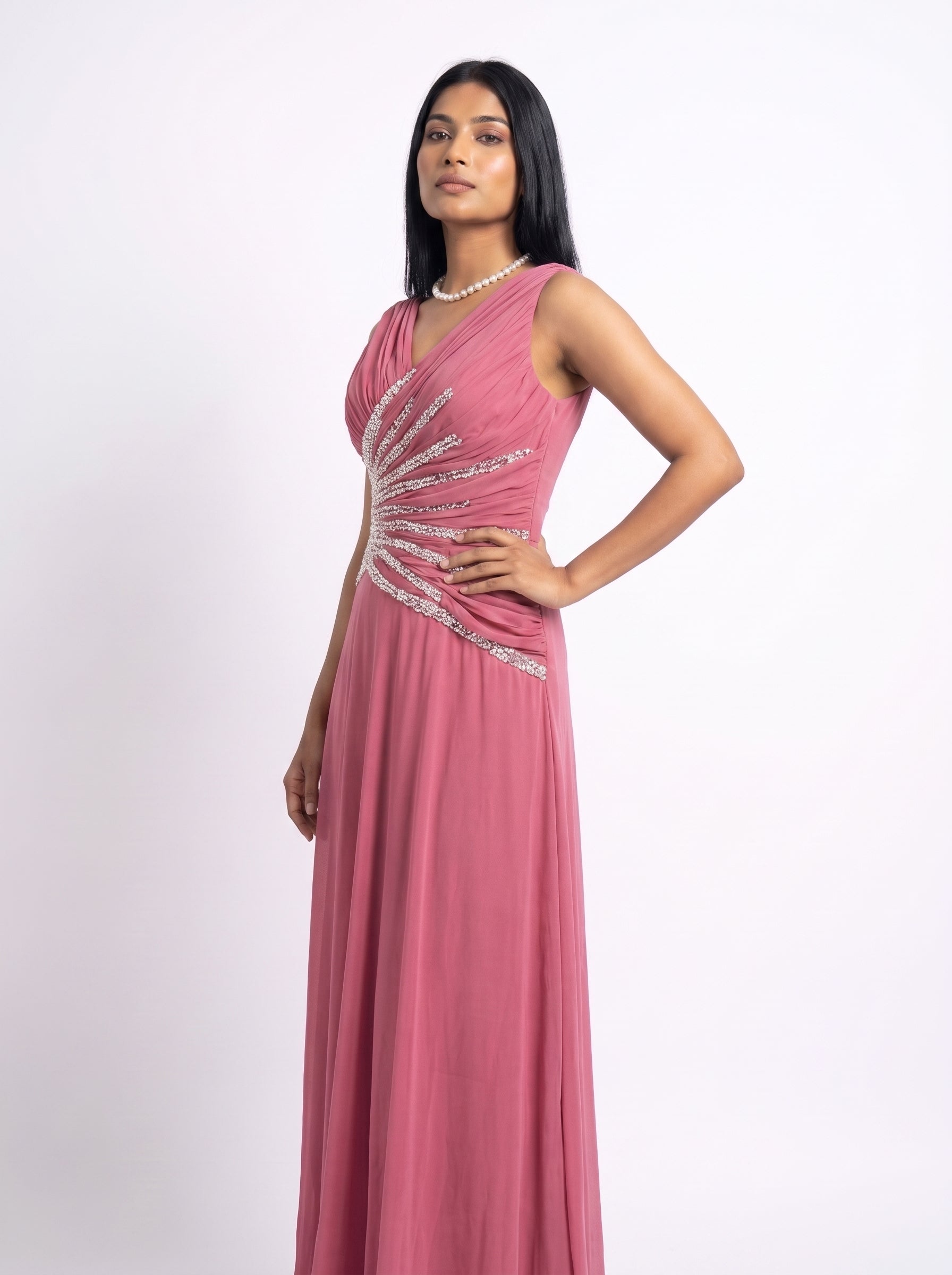 Celeste Crystal Drape Evening Gown
