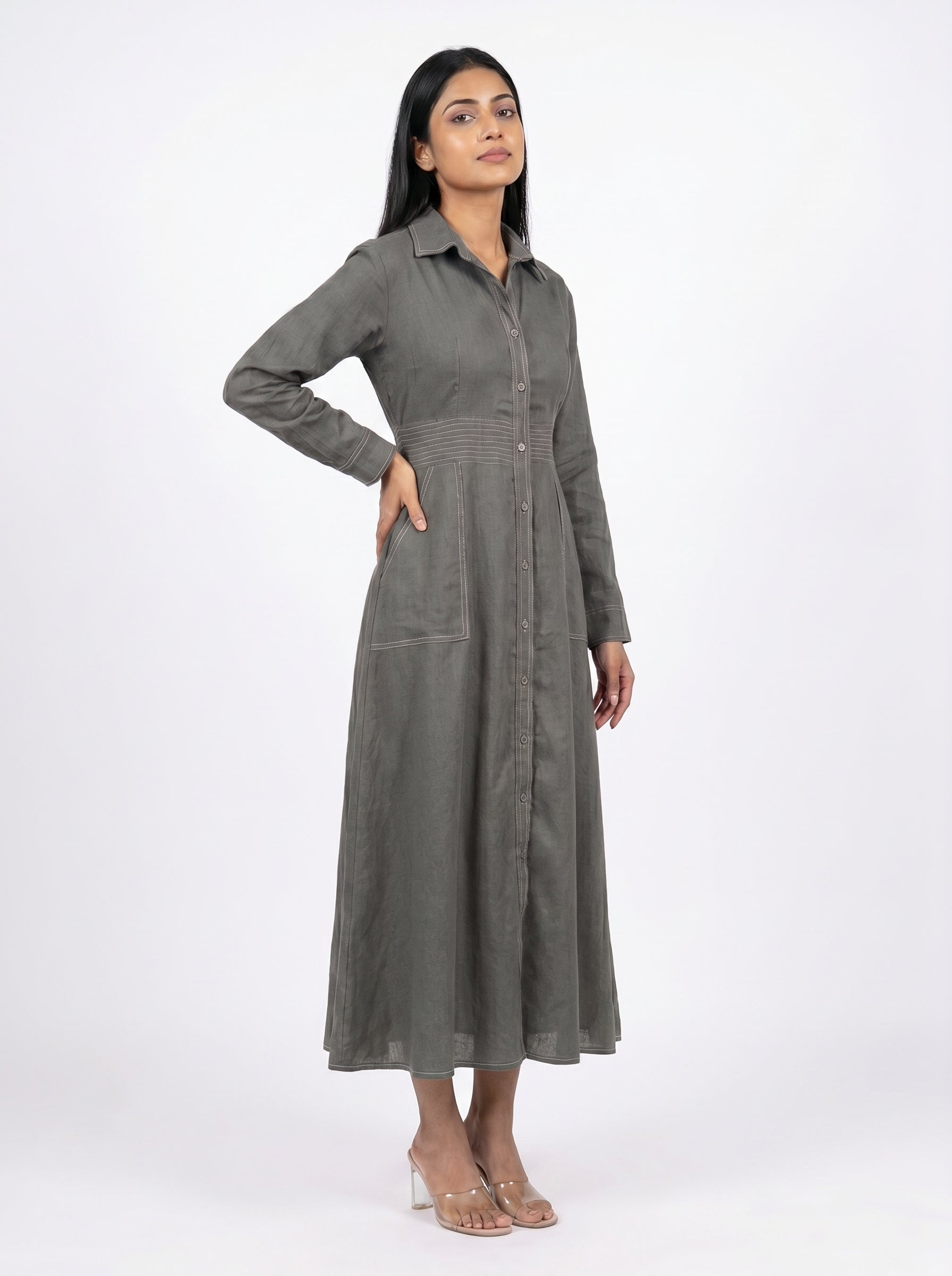 Classic Shirt Midi Dress for Women