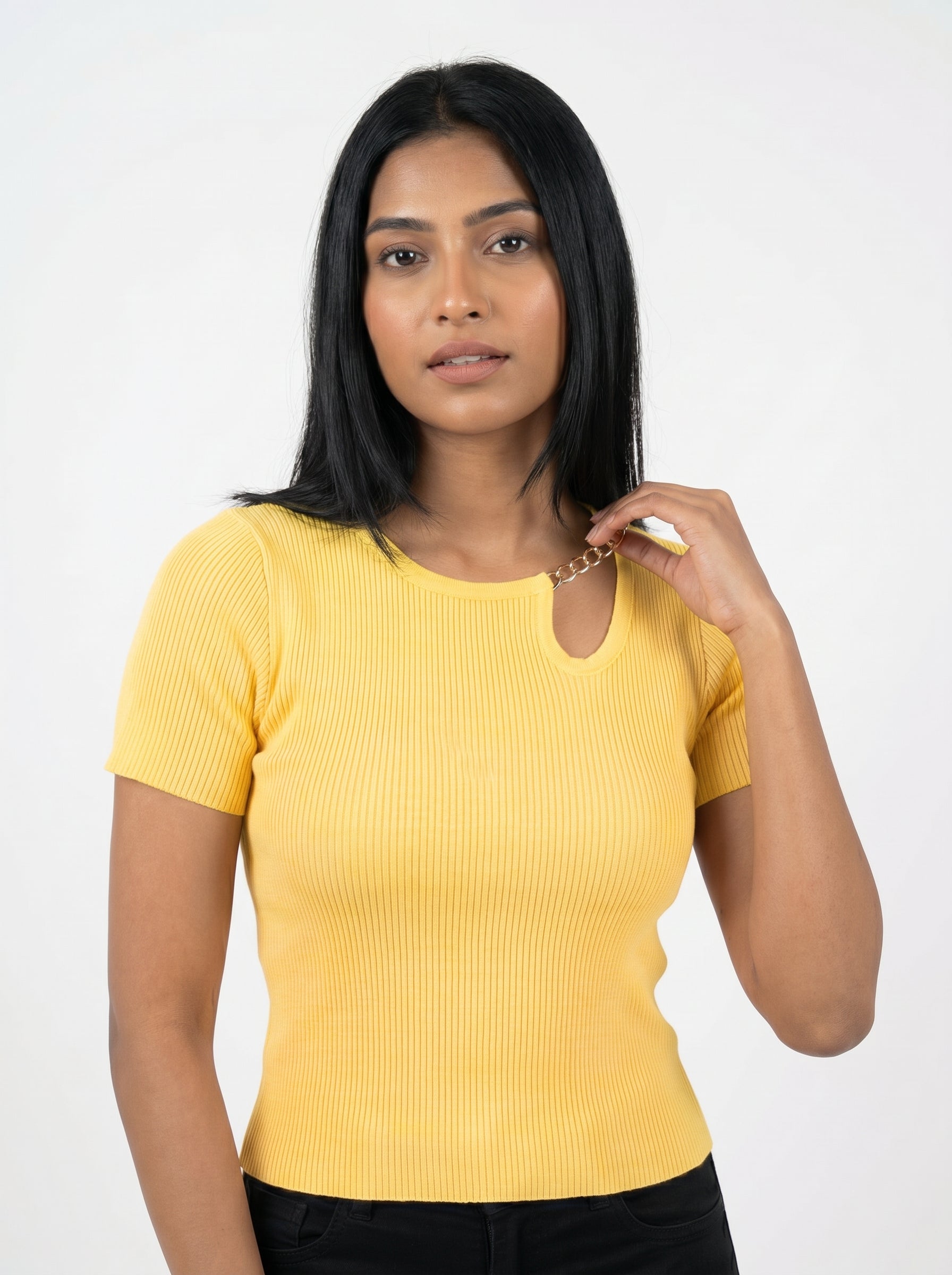 Chain Detail Ribbed Knit Top for Women