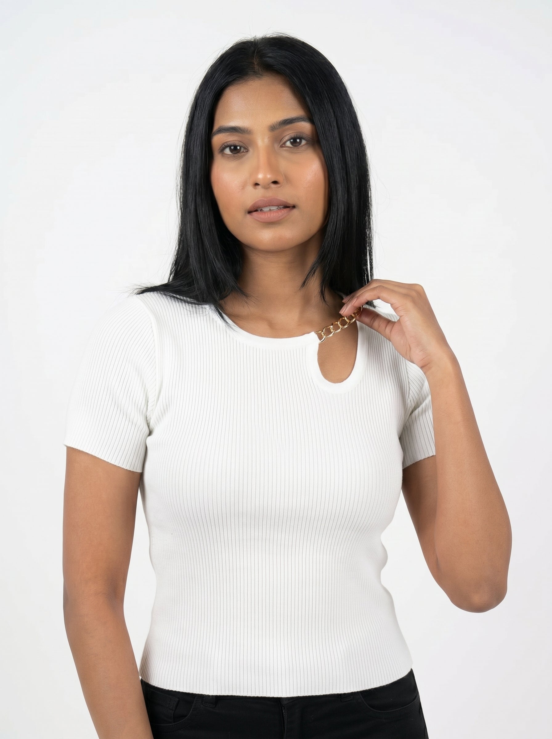 Chain Detail Ribbed Knit Top for Women