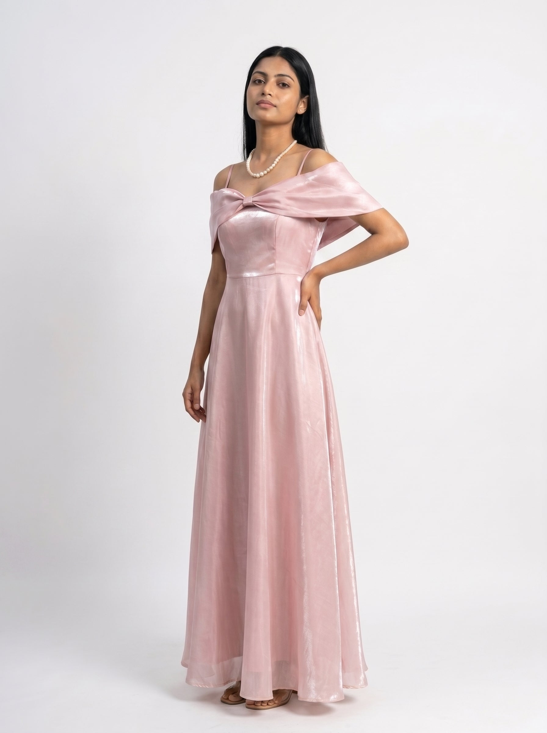Off-Shoulder Satin Maxi Dress for Women