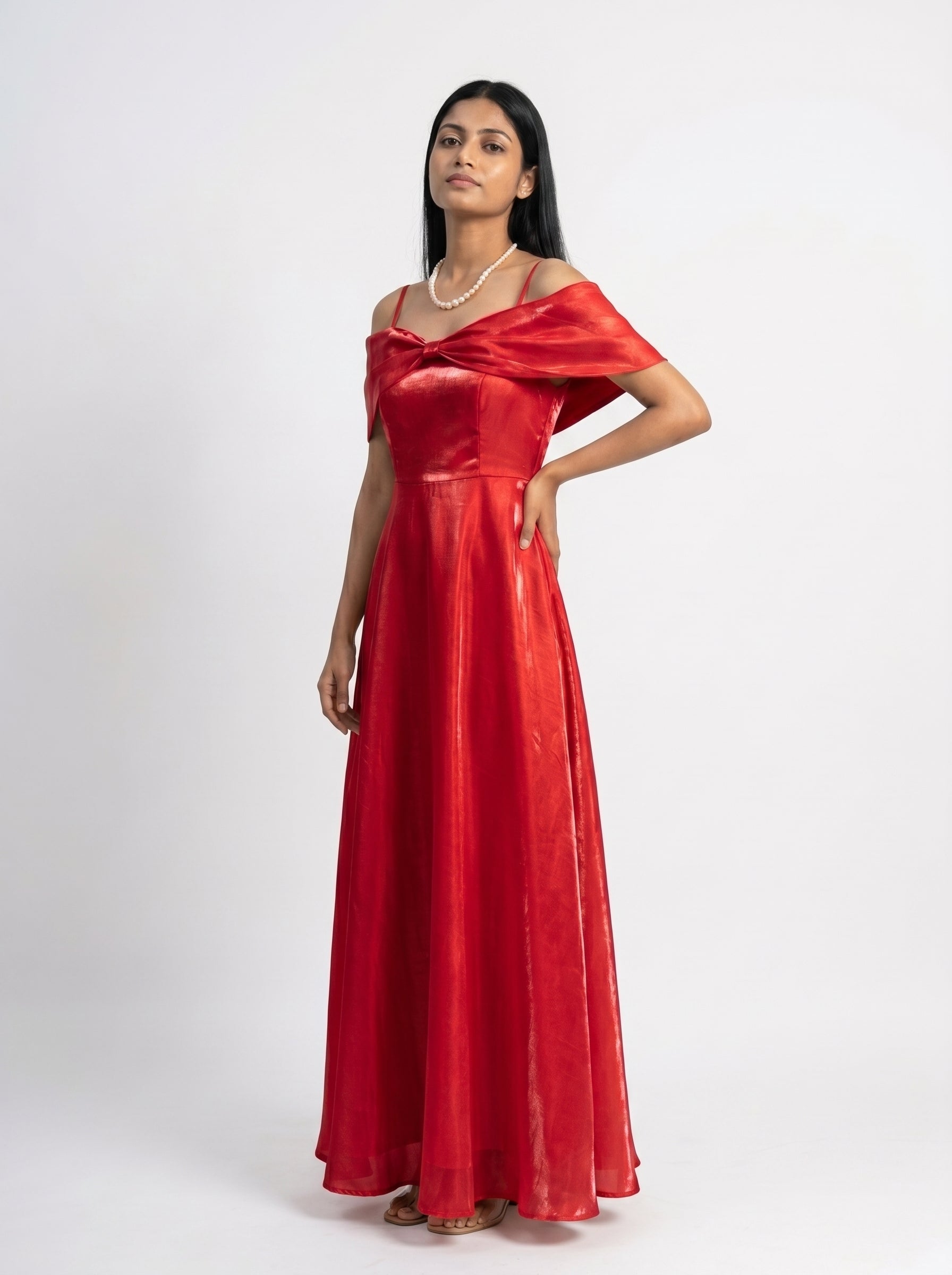 Off-Shoulder Satin Maxi Dress for Women