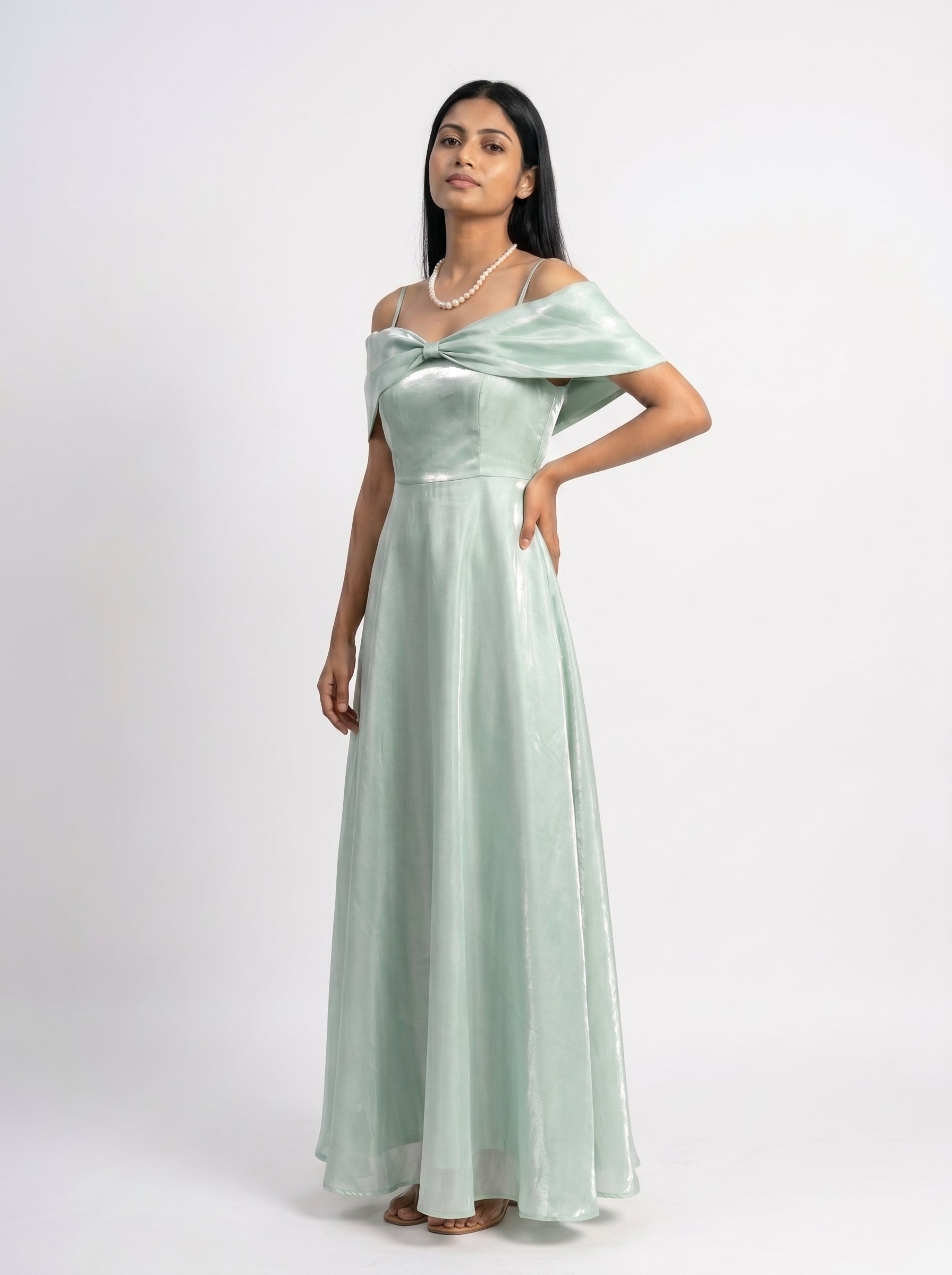 Off-Shoulder Satin Maxi Dress for Women