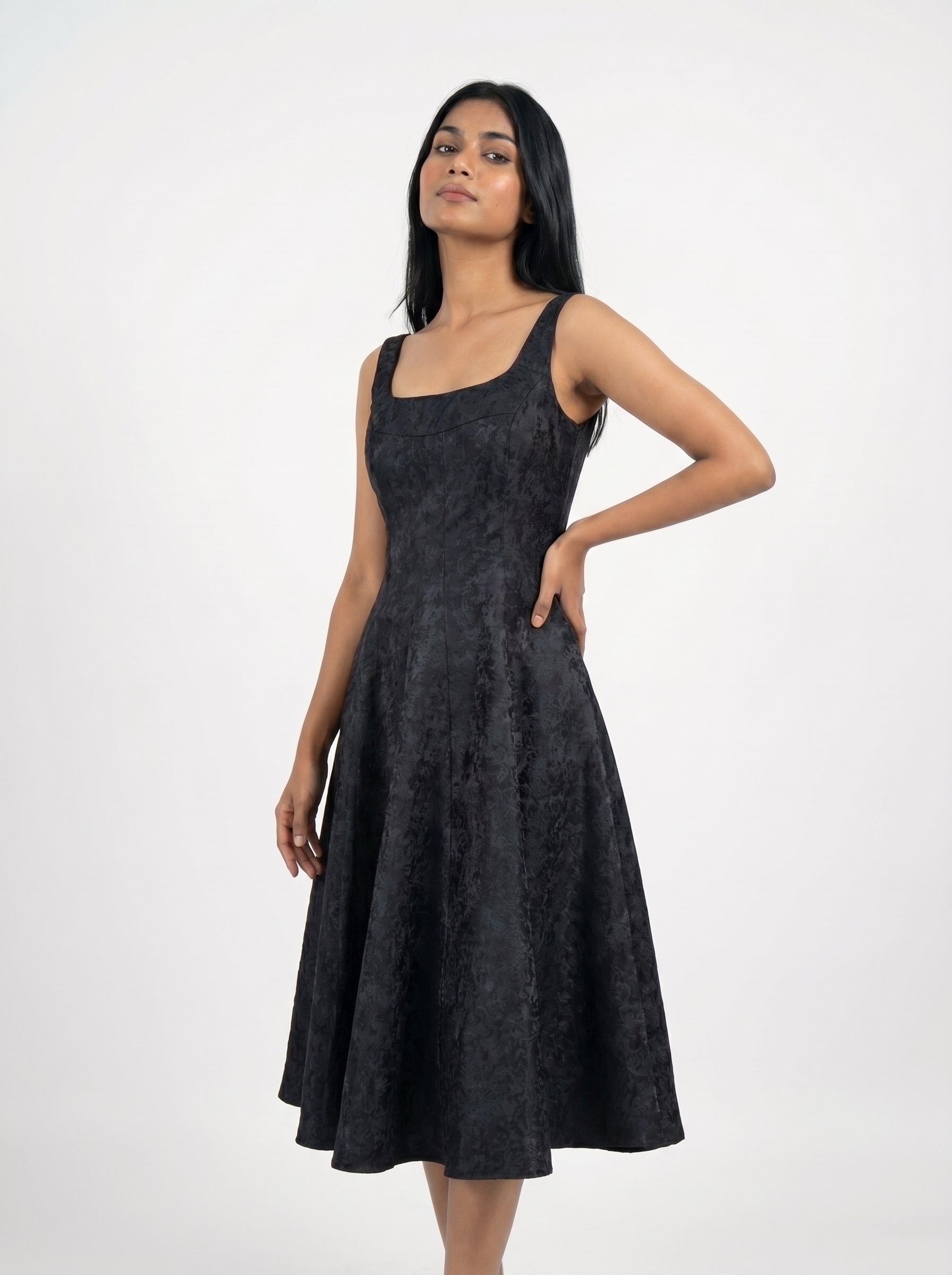 Baby Pink Velvet A-Line Midi Dress