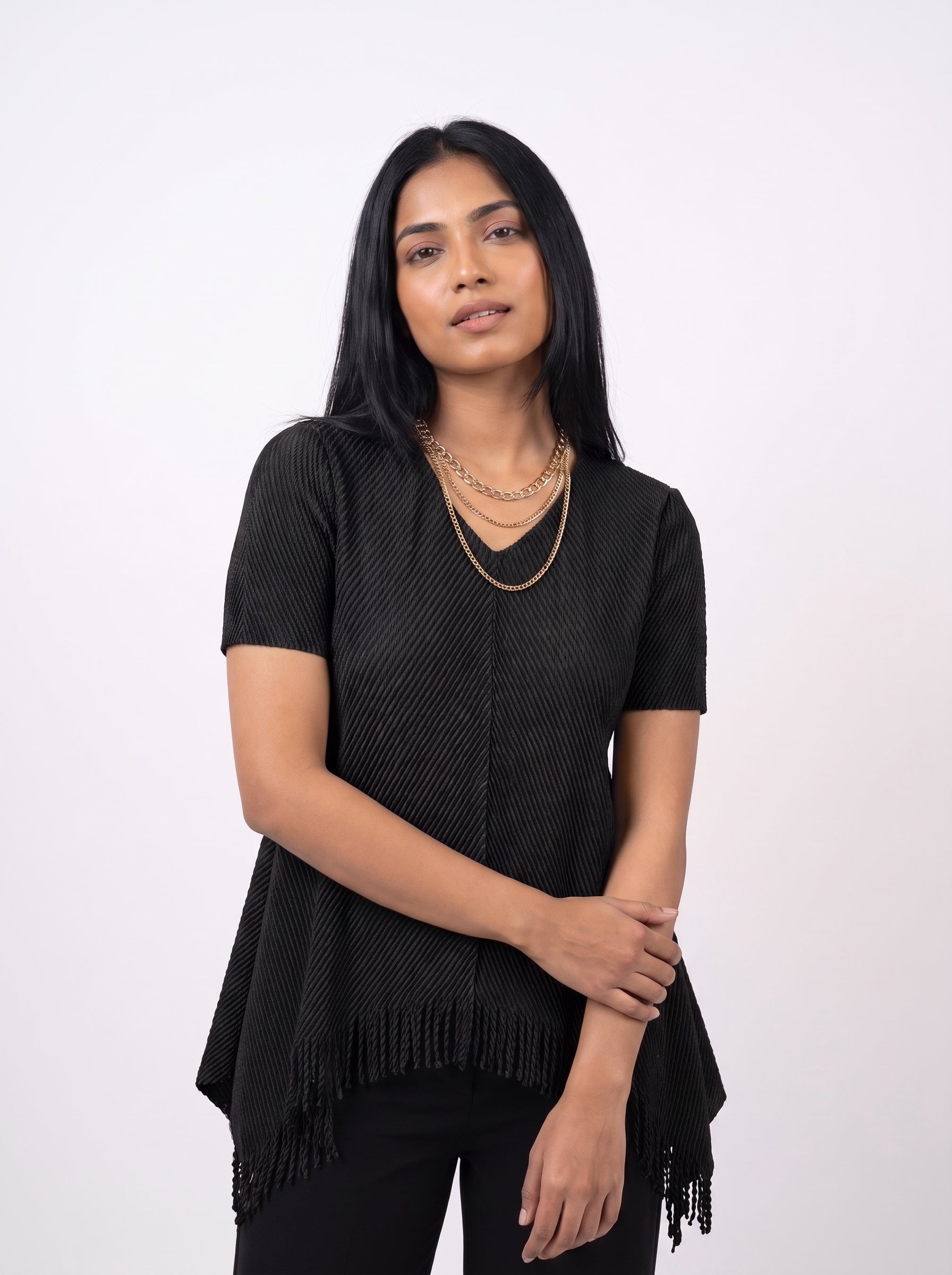 Textured Fringe Hem Top