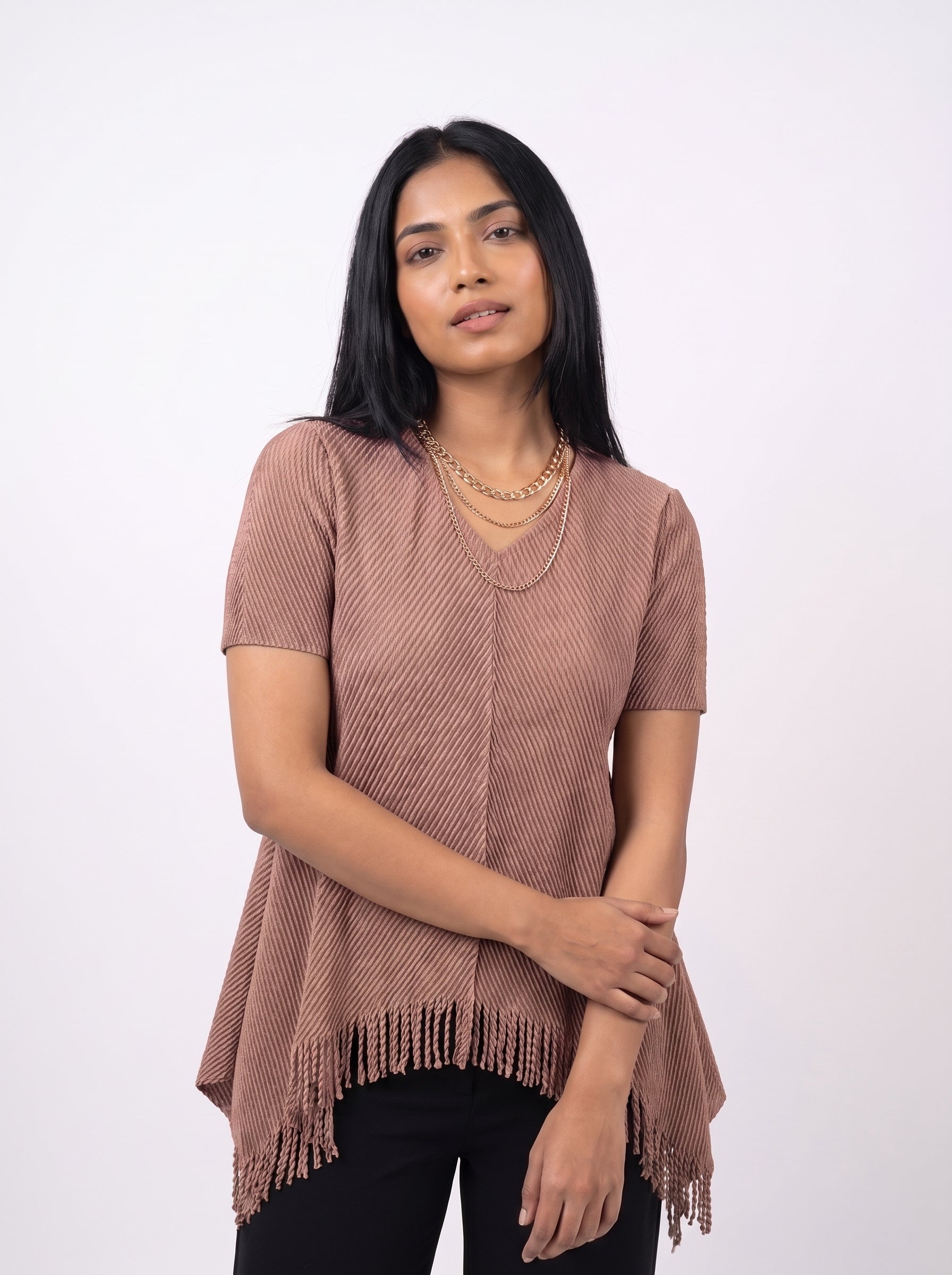 Textured Fringe Hem Top