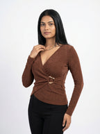 Wrap Style Buckle Detail Top for Women